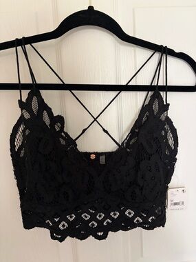 Free People Black Lace Bralette with Strappy Back NWT